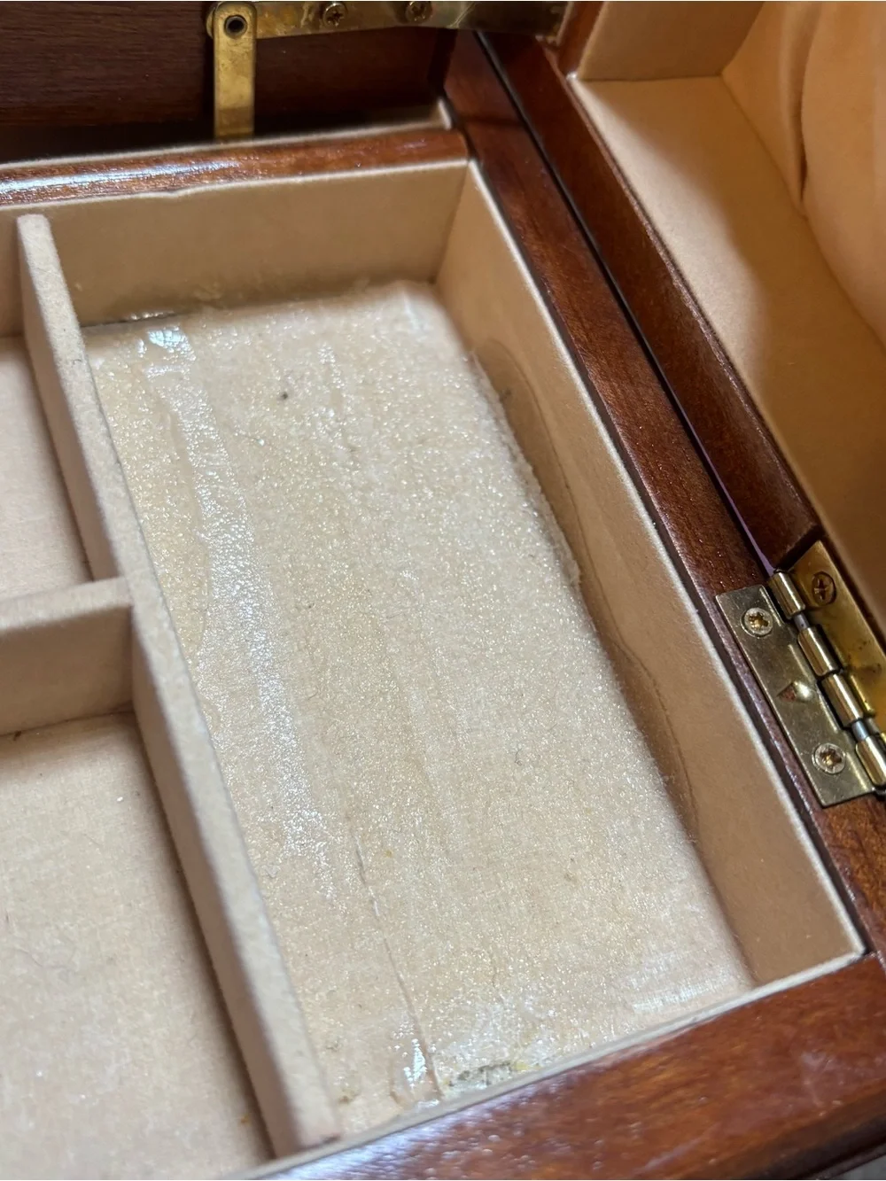 Vintage Powell Burl Wood Jewelry Box Mirror Drawer Necklace Hooks Taiwan